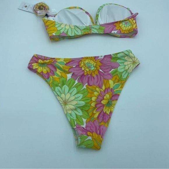 Shade & Shore Floral Pink, Green and Orange Bikini- Medium - Picture 2 of 5